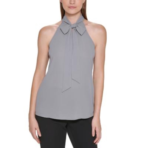 Calvin Klein X-Fit Solid Sleeveless Tie-Neck Halter Top - Picture 2 of 6